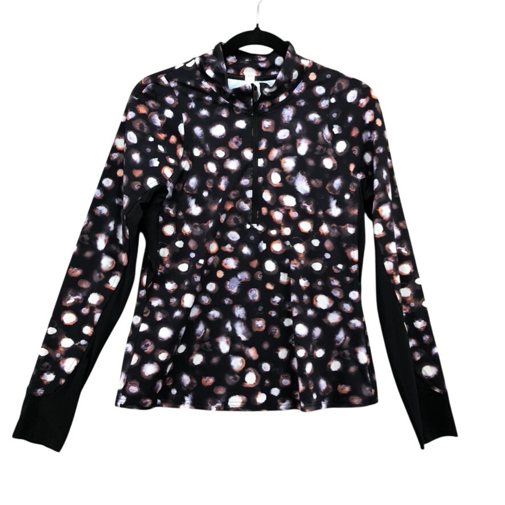Lululemon Half Zip Pullover Womens 10 Black Multi Polka Dot Long Sleeve Active